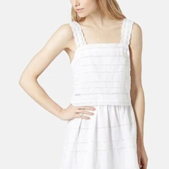 TopShop Boho Eyelet Lace Trim Overly Crochet Cotton Sundress White Sz 6 - Picture 3 of 13